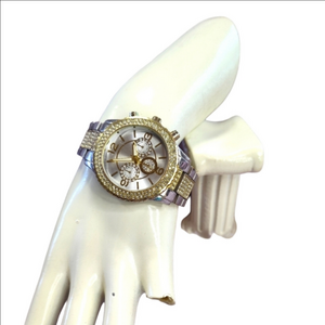 Accutime dual tone gold silver crystal inlay fashion watch wristwatch